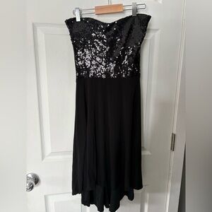 La Femme Black Strapless Sequin Bodice Evening Dress